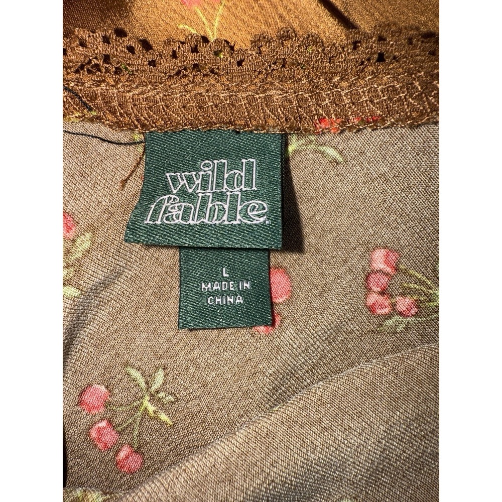 NWT Wild Fable Tie Back Slip Dress Shiny Brown Floral Satin with Lace Sz Large‎ - Picture 8 of 9